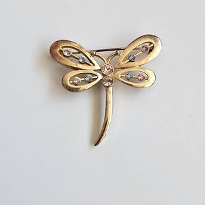 LIA Gold Dragonfly Brooch with Crystal Accents